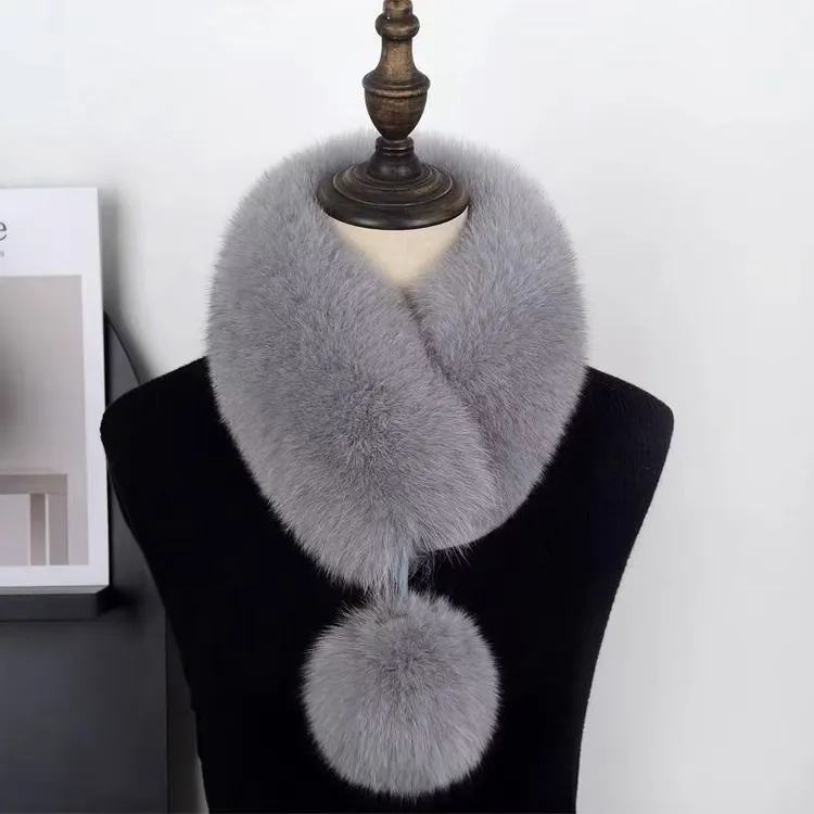 狐狸毛围巾女冬季百搭简约气质双面仿皮草獭兔毛毛绒毛领毛球围脖