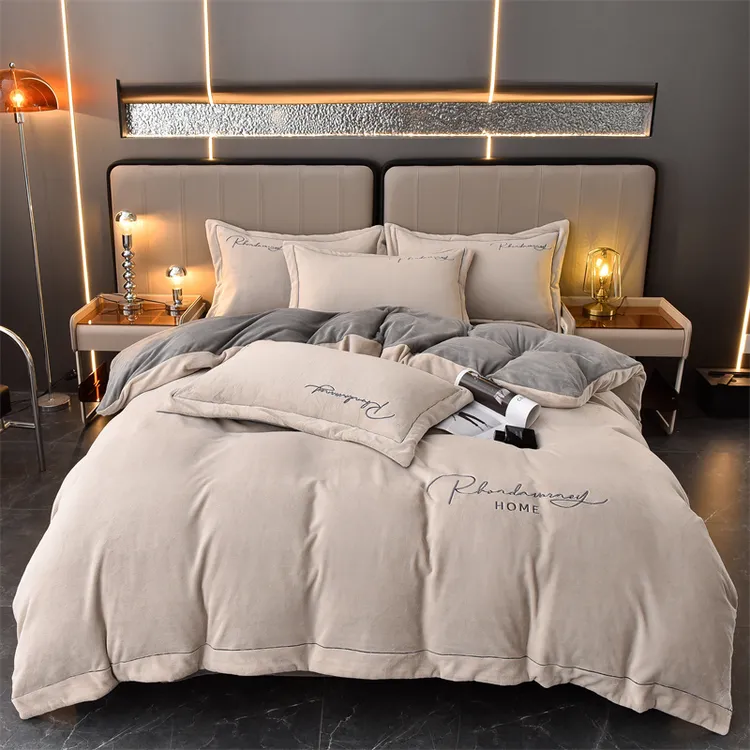 TAIHI/泰嗨牛奶绒刺绣四件套双面绒加绒加厚亲肤秋冬保暖床上用品