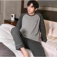 睡衣男士纯棉男睡衣长袖套装双面纯棉时尚宽松家居服（EO男主角）