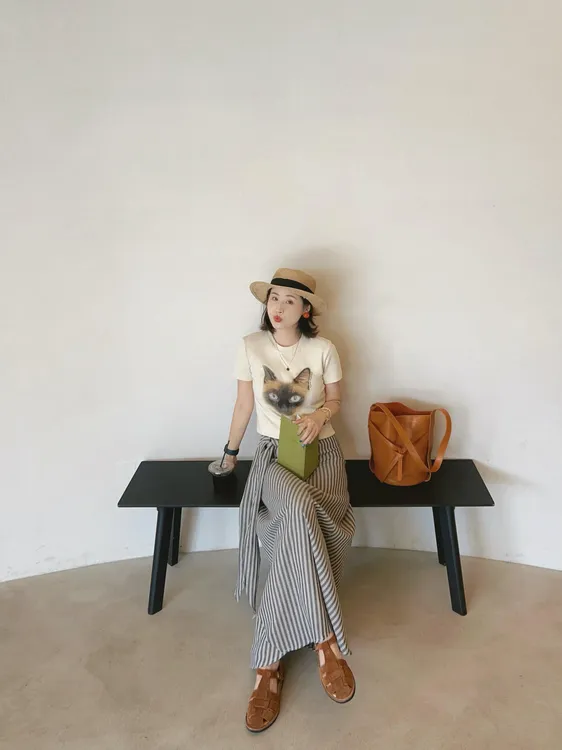 2025夏季新款印花短袖正肩T恤女圆领上衣百搭高腰绑带半身长裙