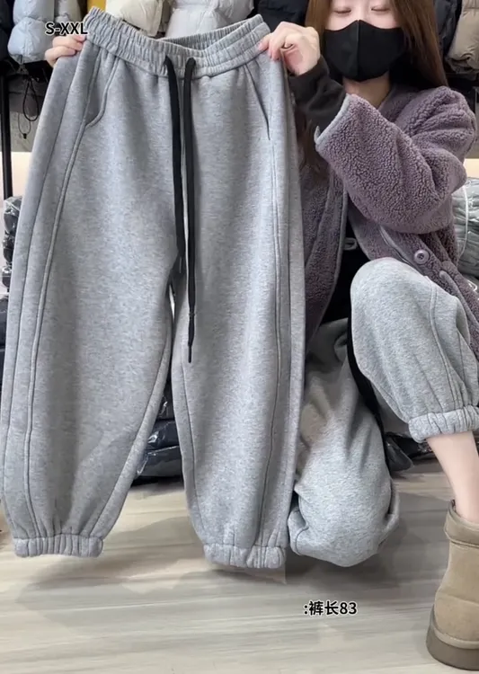 萱贝纯高腰显瘦抽绳卫裤女秋冬新款加绒加厚休闲裤九分时尚束脚裤