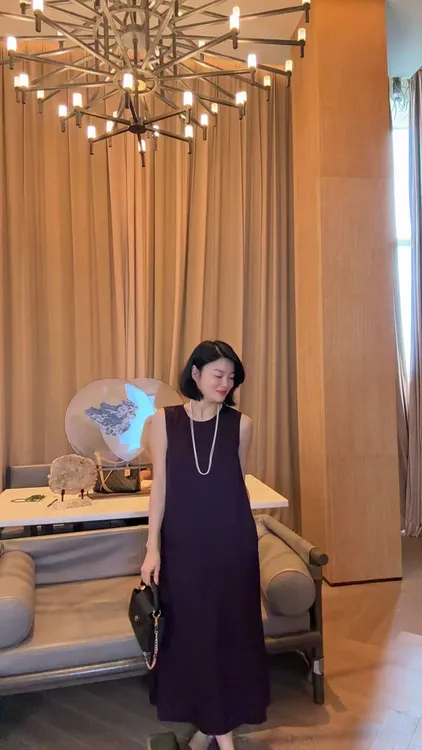 TANTAN  真丝 气质圆领无袖连衣裙1867