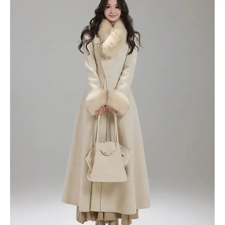 复古千金感气质大毛领毛呢外套女秋冬新款高级感温柔收腰呢子大衣
