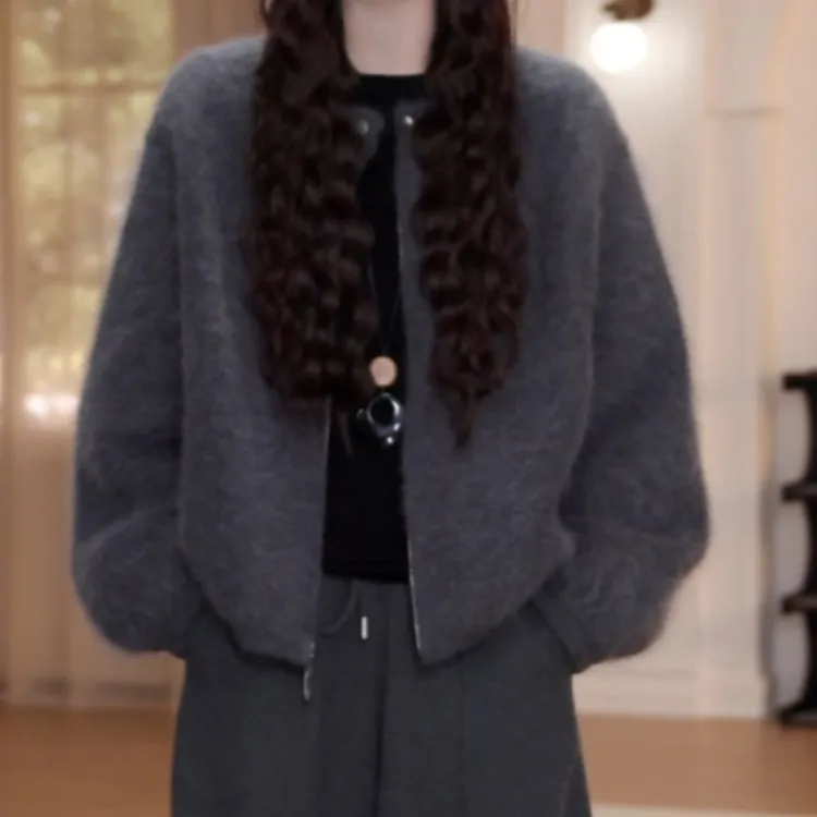 纯色毛衣开衫女冬季新款圆领长袖针织衫LK2507640