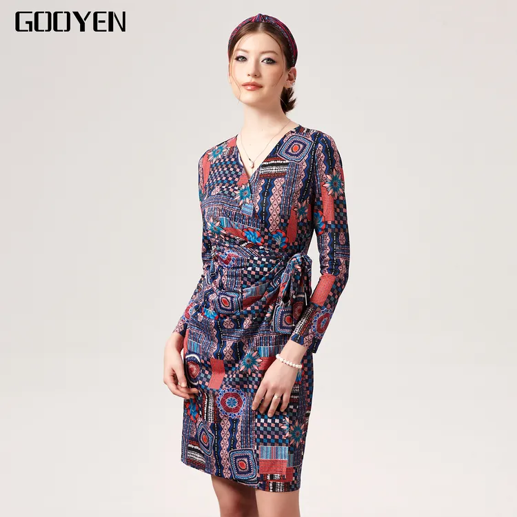 Gooyen|古源专柜正品  秋季新款【琳琅】斜襟长袖连衣裙