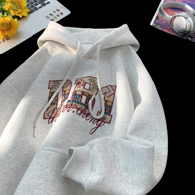 BBXX 秋冬重磅500g美式字母刺绣连帽卫衣男加绒加厚慵懒帽衫外套