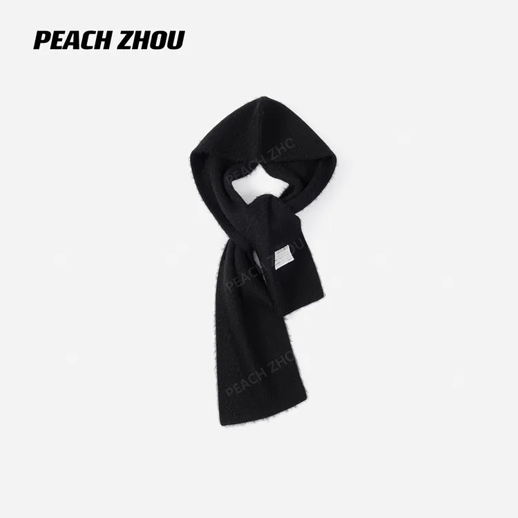 『PEACHZHOU』9支羊驼长毛标签连帽针织披肩休闲保暖围脖氛围感围巾