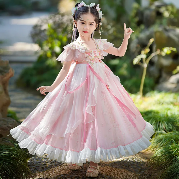 99209女童汉服儿童短袖2025春秋新款连衣裙中国风古装洋气连衣裙