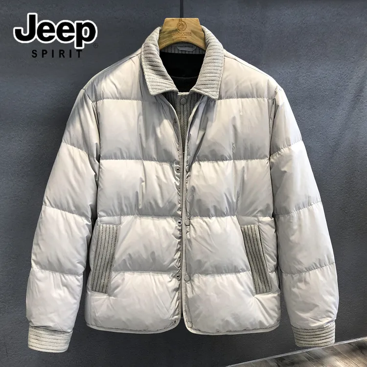 JEEPSPIRIT吉普高级假两件拼接鸭绒翻领羽绒服男冬季加厚保暖外套