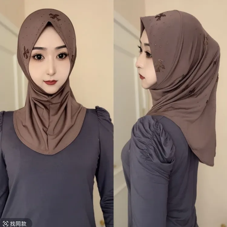 秋冬新款高级水晶麻同色系蝴蝶烫钻套头纱巾