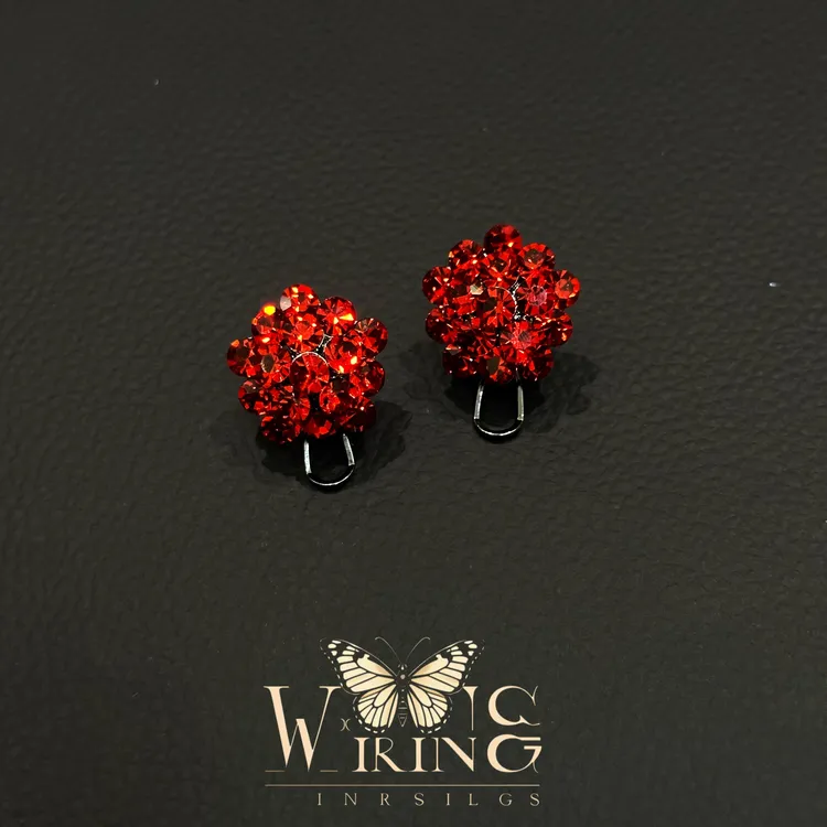 铜合金锆石耳饰 王大嘴原创 “深红花朵”奢华深红锆石花朵耳钉A378