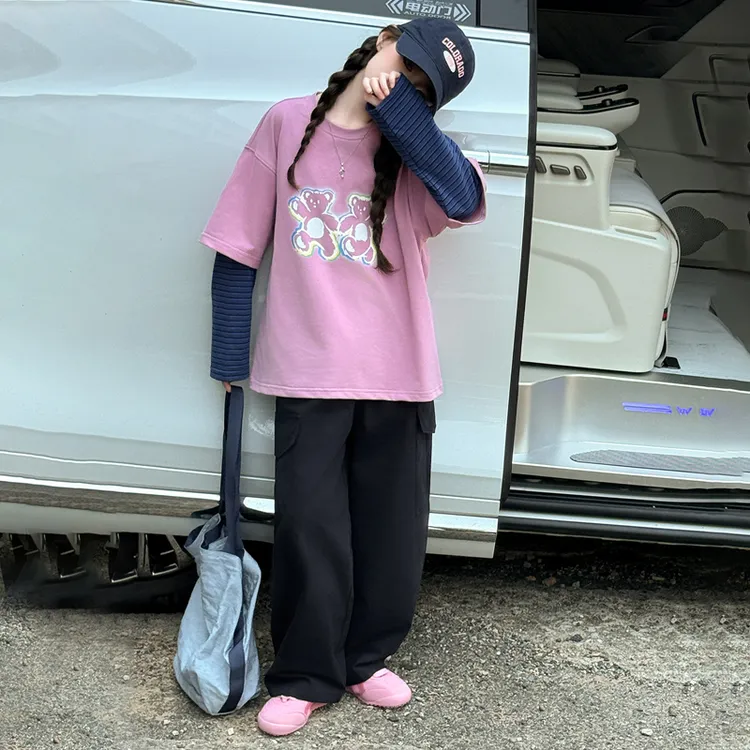 女童运动套装春秋2025新款儿童韩版假两件上衣秋季女孩休闲两件套