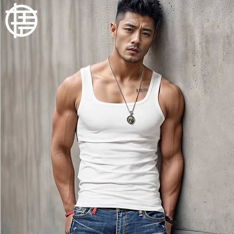 方领背心男士纯色棉打底吊带低领胸工字弹力运动健身紧身跨栏夏季