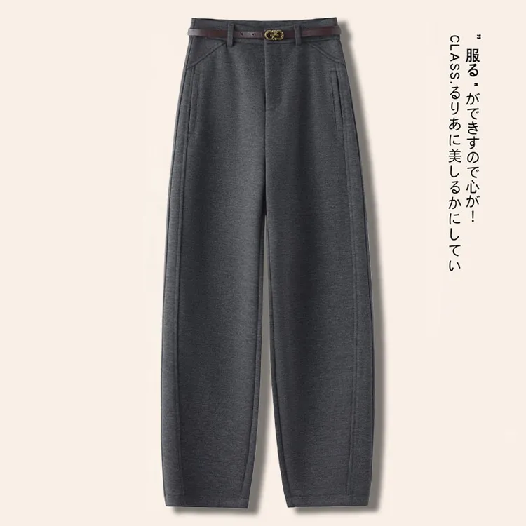 醋酸羊毛裤女冬季加绒烟管裤胖mm大码高腰休闲裤垂感哈伦萝卜裤子