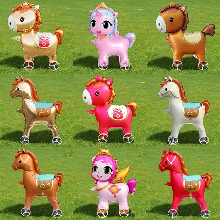 新年网红儿童站立卡通动物带轮气球夜市生日摆摊布置年会装饰玩具