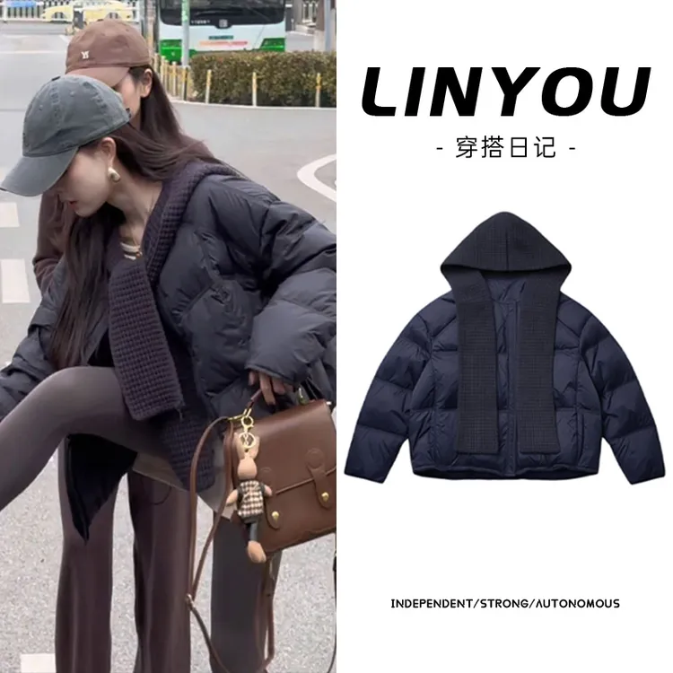 韩系ins风高级感纯色棉服女士2026冬季新款小众洋气圆领显瘦外套