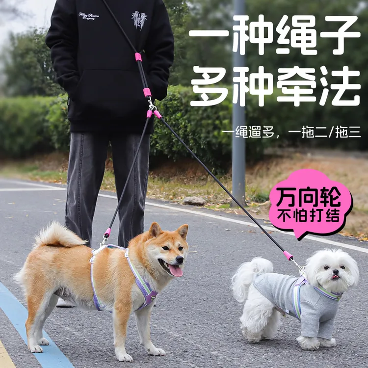 多功能狗狗牵引绳一拖多绳大小犬可用防缠绕遛狗绳萌宠物外出必备