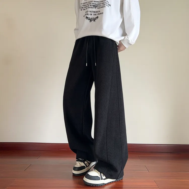 麦穗纹弯刀卫裤男秋冬季潮牌直筒长裤子百搭宽松休闲裤垂感阔腿裤
