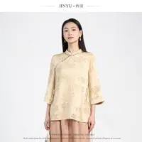 矝羽轩JINYU矜羽【熙日】新中式国风衬衫夏款 黄色小立领系带上衣