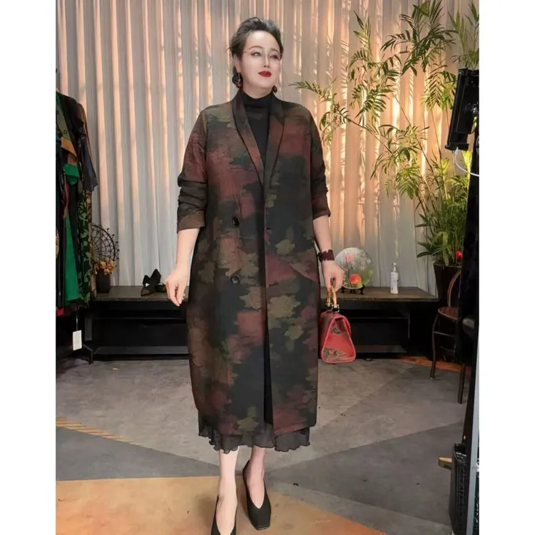 秋冬时尚百搭气质优雅显瘦复古重磅中长款西服领风衣外套6688