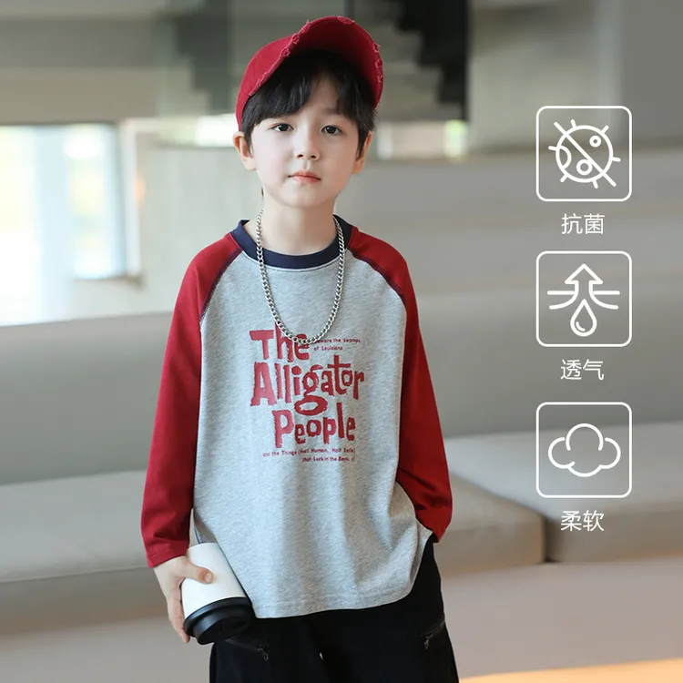 男童T恤长袖儿童上衣春装2025新款男孩纯棉打底衫中大童炸街体恤