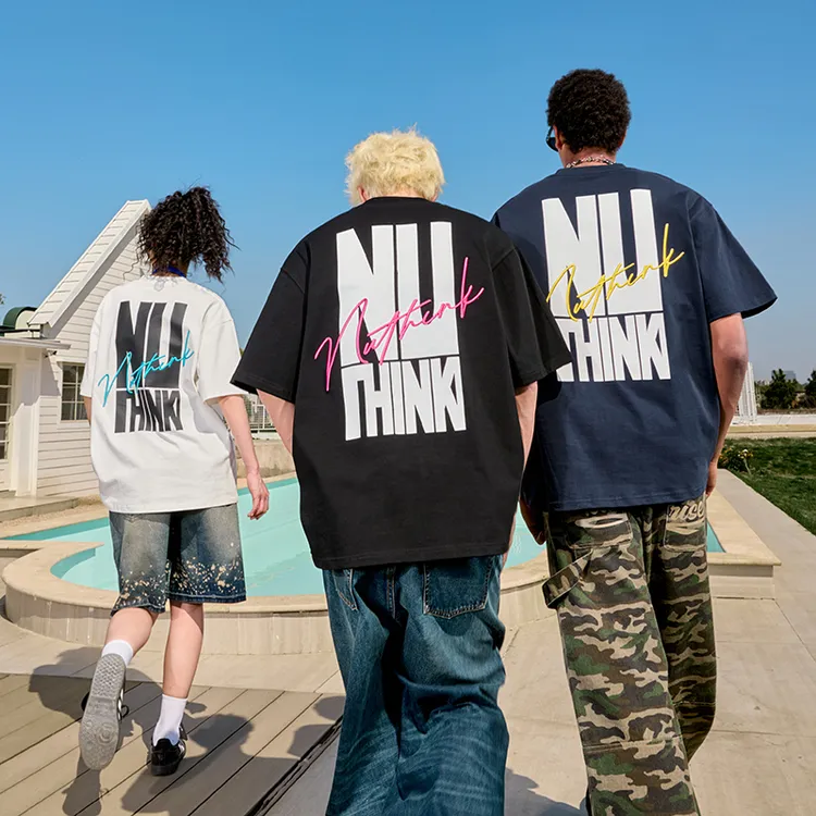 Nuthink字母刺绣印花T恤短袖重磅宽松美式潮牌半袖男女2025新款夏