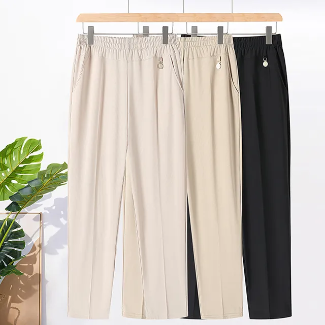 夏季薄款休闲裤高腰裤时尚妈妈长裤子弹力裤中老年女裤九分裤奶奶