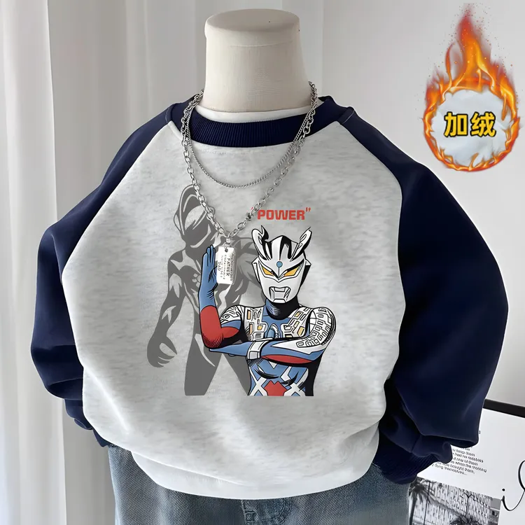 儿童加绒打底卫衣秋冬新款卡通奥特曼中小童时尚百搭圆领男童上衣