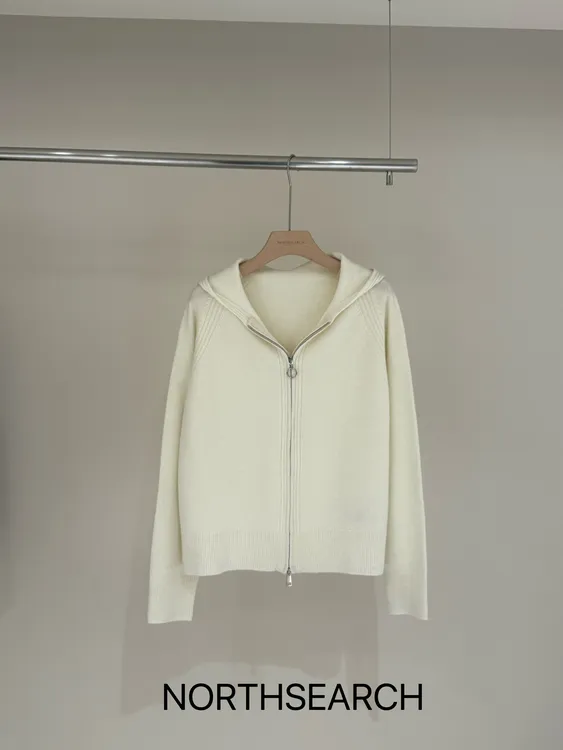 【北觅】全羊毛连帽开衫纯色常规款长款针织衫简约韩版女士带帽秋冬