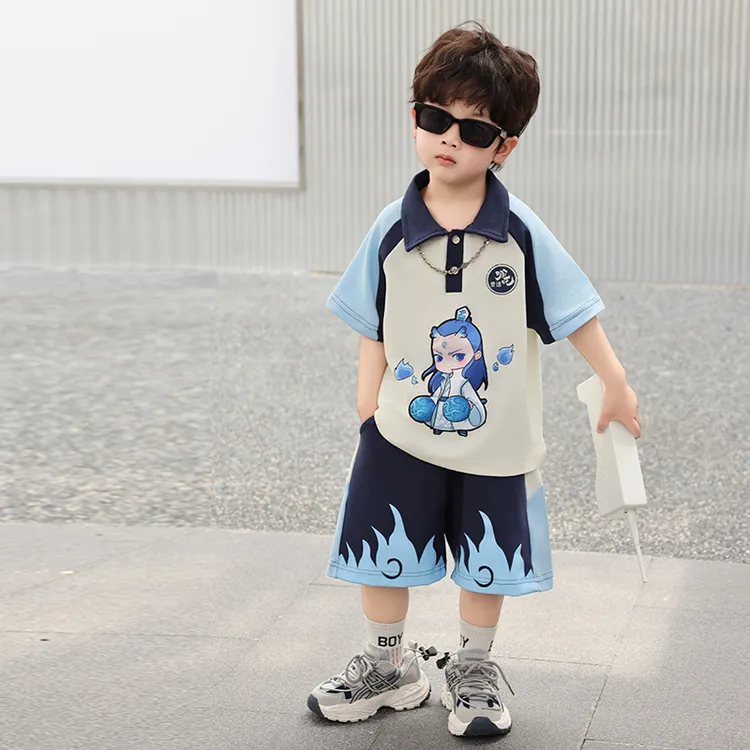 哪吒敖丙衣服男童夏季套装洋帅气小童宝宝POLO衫短袖儿童夏装套装