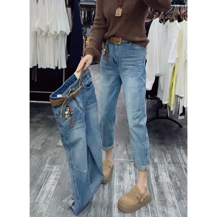 Aimeerosa/艾洛莎牛仔裤早春高腰显瘦九分裤高级洋气时髦新款垮裤