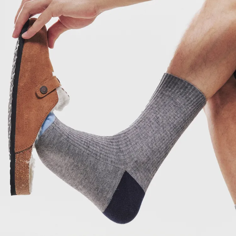 秋冬羊毛混纺罗纹撞色中筒保暖透气休闲复古风拼接百搭舒适不勒脚