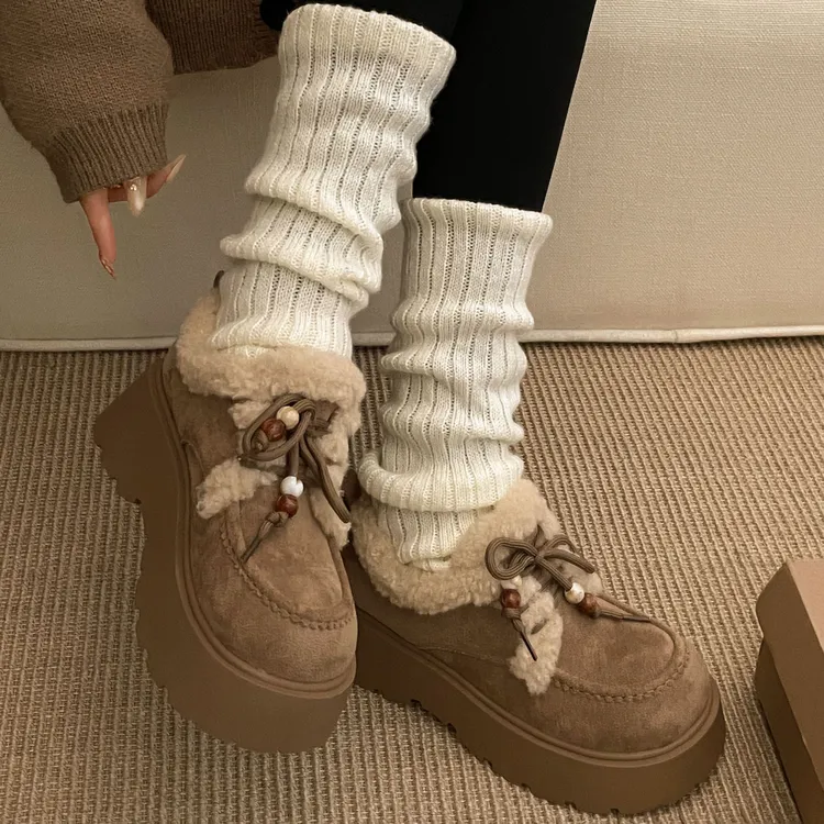南在南方厚底勃肯鞋女2025冬新款百搭加绒保暖雪地靴时尚毛毛棉鞋