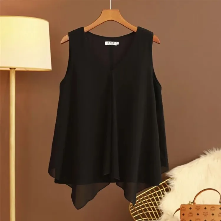 双层网纱新款吊带背心女夏内搭打底衫V领无袖宽松显瘦上衣女外穿