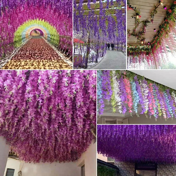 仿真紫藤花长廊吊顶装饰假花串室内外婚庆塑料藤蔓植物紫罗兰藤条