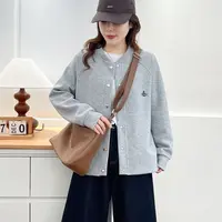 微胖大码秋季系扣刺绣棒球领透气短外套宽松女装女简约纯色休闲