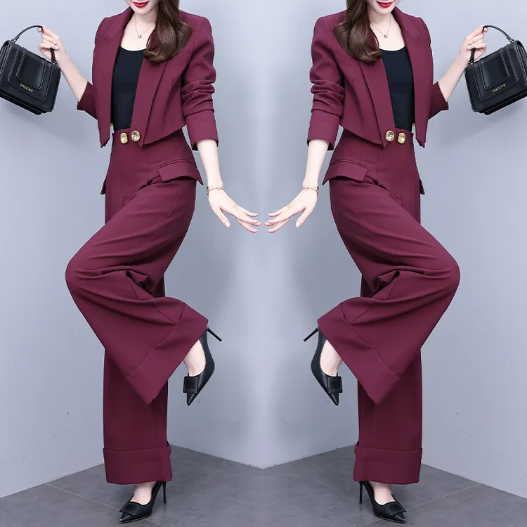 秋季新款短款西装高腰阔腿裤千金风职业女套装洋气时髦气质高贵潮
