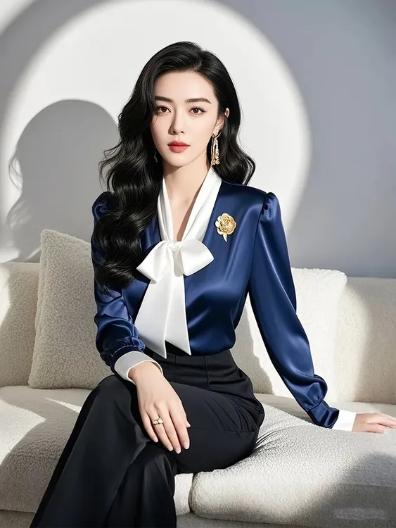 SS852今年流行的漂亮小衫法式高级上衣超好看气质假两件蓝色衬衫