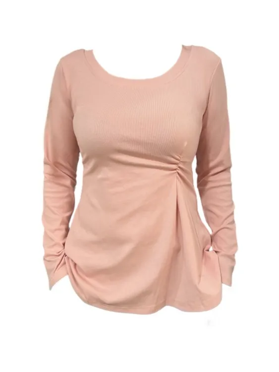 Amy家 微胖mm设计感掐腰显瘦正肩长袖T恤女秋季中长款遮肚子上衣