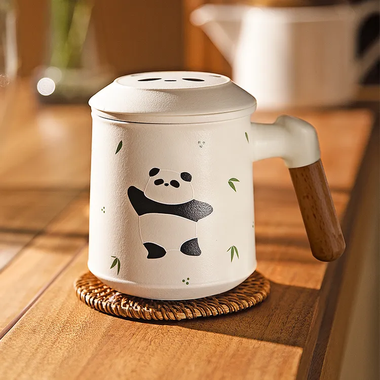 【摩登主妇】mototo喝水杯熊猫茶杯办公室茶水分离杯陶瓷过滤马克杯
