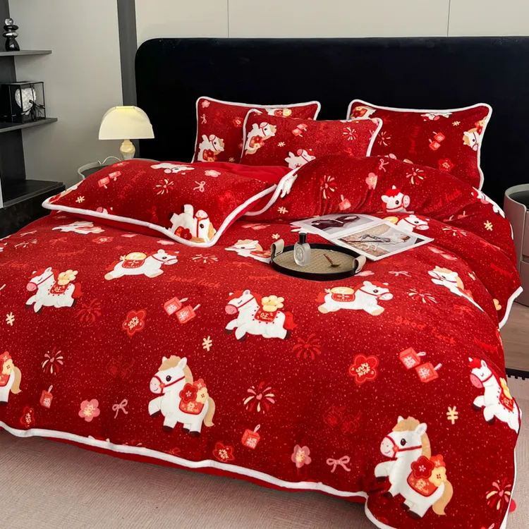 加厚被罩牛奶绒四件套纯色款保暖抗静电双面绒被加绒双面毛绒被套