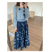 薇莎2592花朵飘带毛+碎花半身裙两件套装