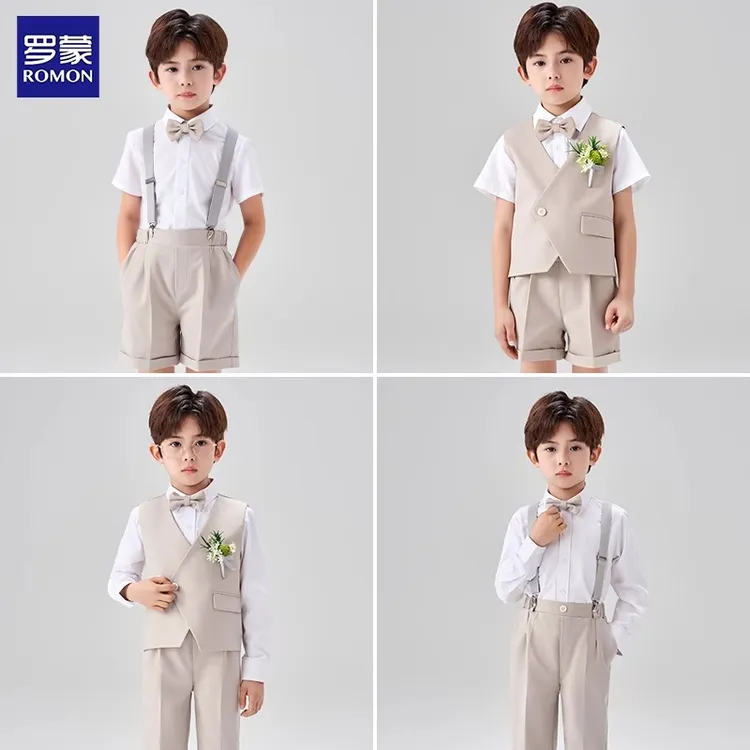 罗蒙男童礼服花童小西装套装新中式男宝周岁生日西服男宝周岁礼服