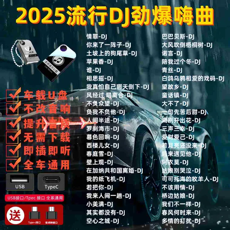 2025抖音最火DJ歌曲专业即插即用车载音乐u盘热门网络dj歌曲u盘