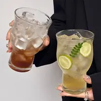 媚家【到手四只】ins风400ml宽口杯超大容量玻璃杯饮品果汁杯冷饮杯