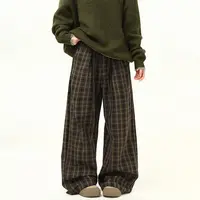 美式复古慵懒做旧格子裤女格纹休闲裤阔腿裤宽松直筒垂感潮裤子