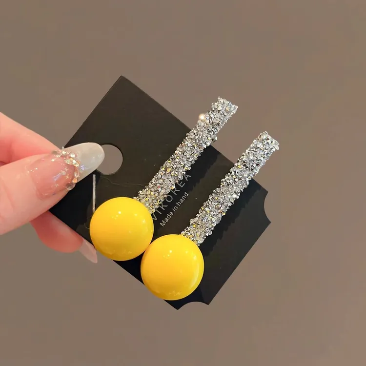 高级感黄珠碎钻精致侧边刘海夹新款气质对夹百搭时尚鸭嘴夹头饰