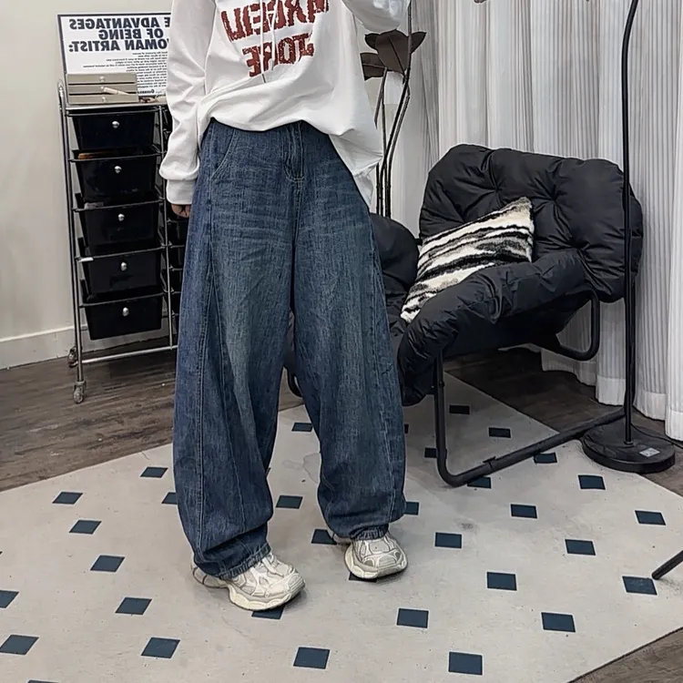 哆唛856796款松紧腰宽松阔腿水洗百搭休闲秋季新款牛仔裤显瘦