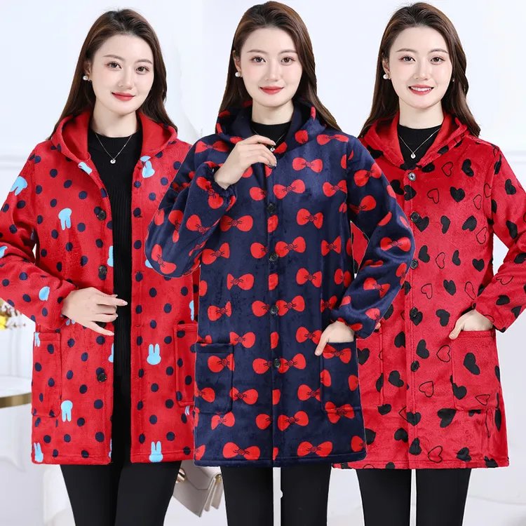 秋冬季棉服罩衣女士韩版连帽外套加厚护衣长袖厨房围裙工作服大码