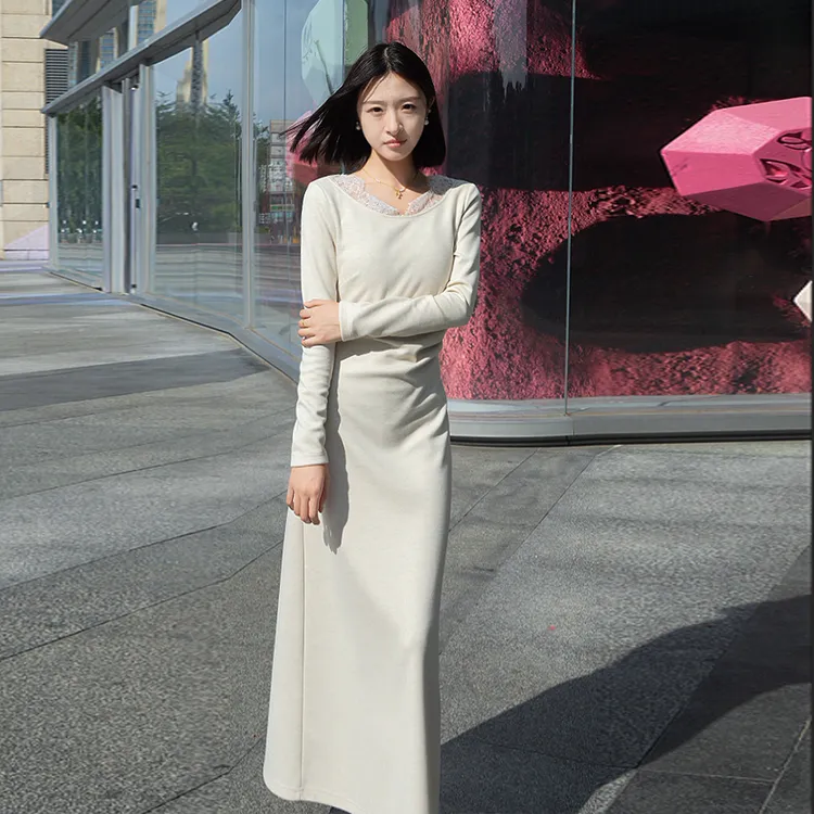 连衣裙女长袖修身显瘦内搭打底长裙秋冬季设计感小众法式气质裙子